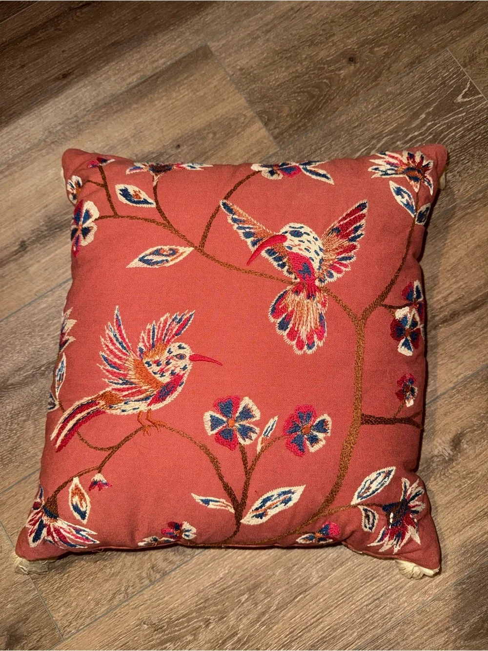 Target Home Accents Rust Red Embroidered Bird Accent Pillow with Tassels - 3